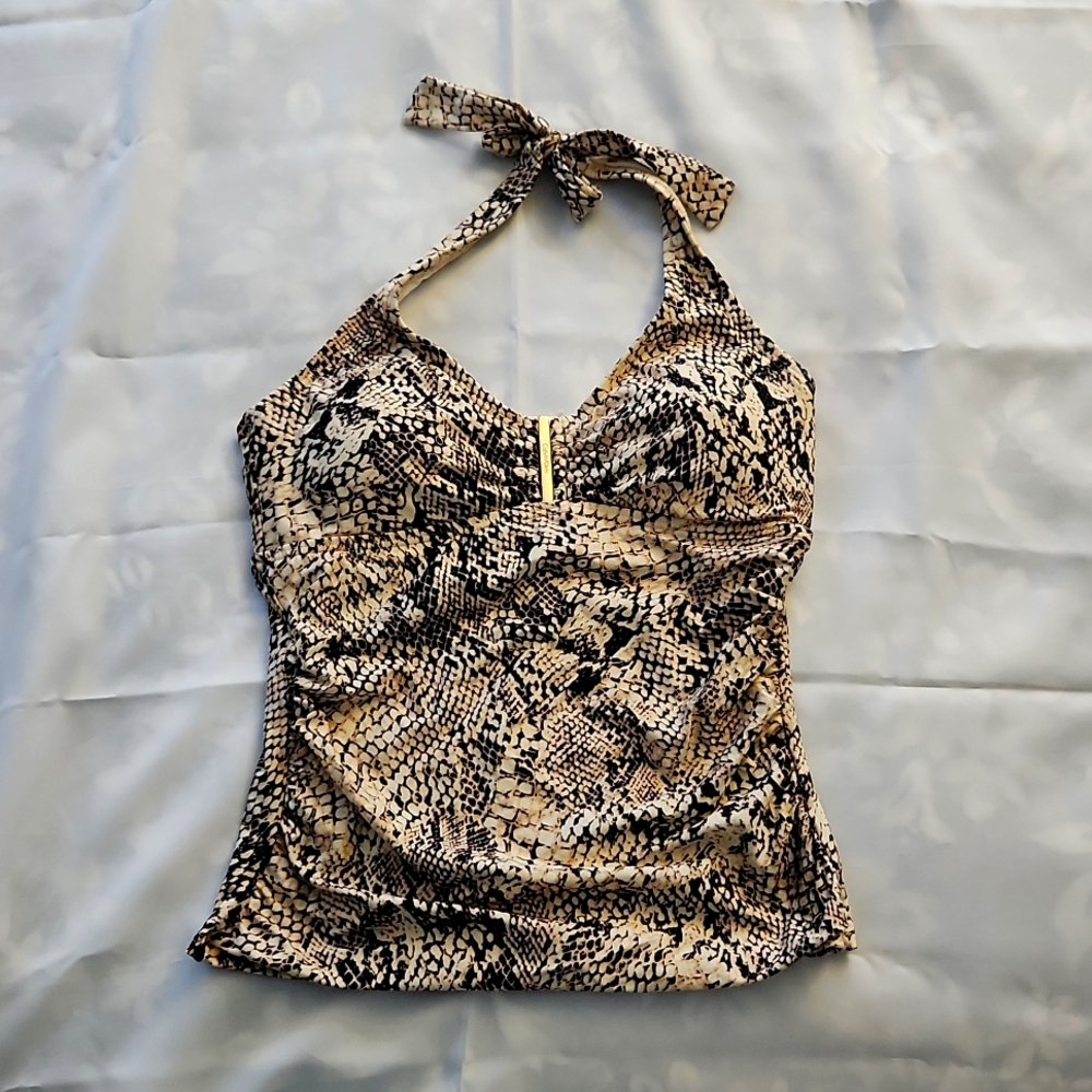 Calvin Klein Tankini Top, Snake Print Halter, Medium